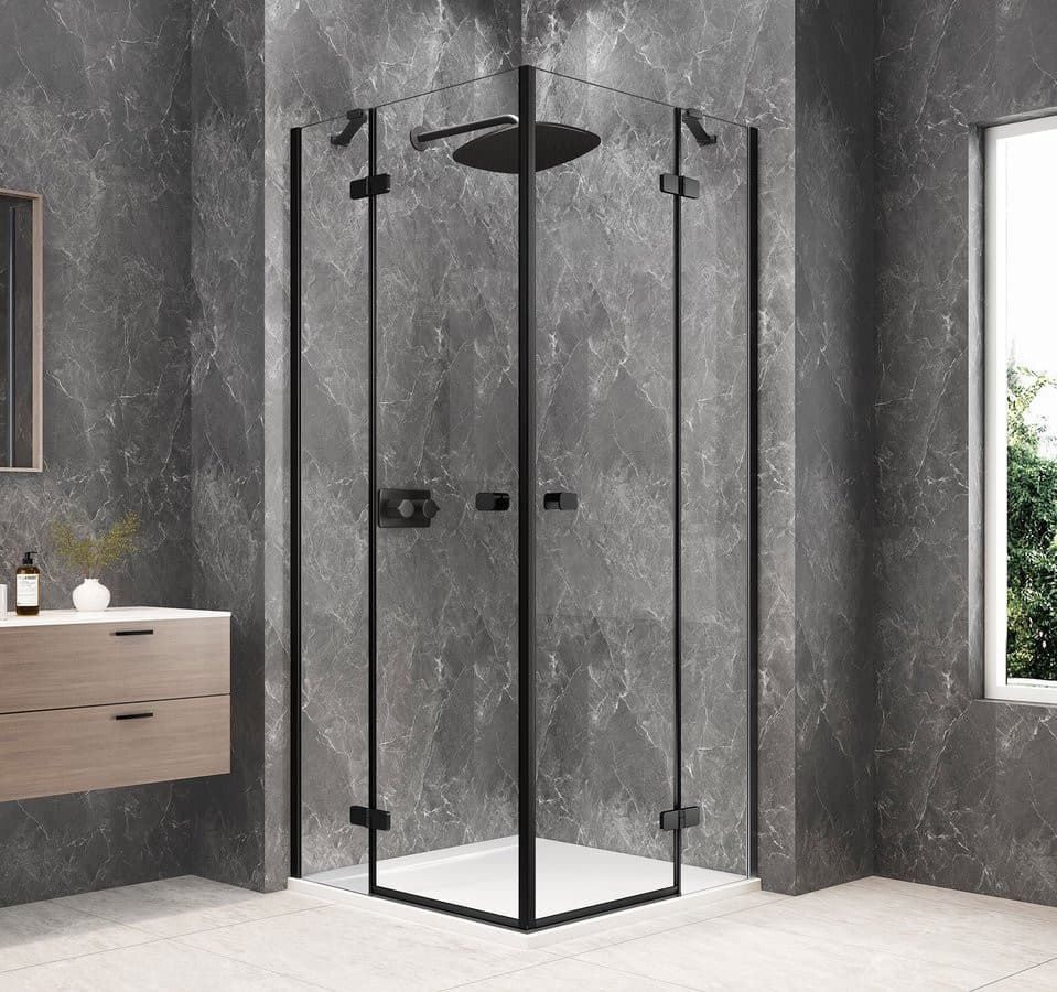 GLOBE BLACK kwadratowa kabina prysznicowa 800x800mm, wejście z rogu, szkło czyste
