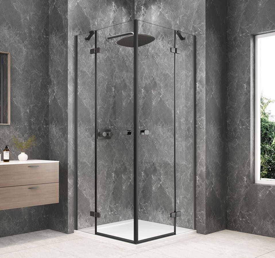 GLOBE GUN METAL kwadratowa kabina prysznicowa 900x900mm, wejście z rogu, szkło czyste