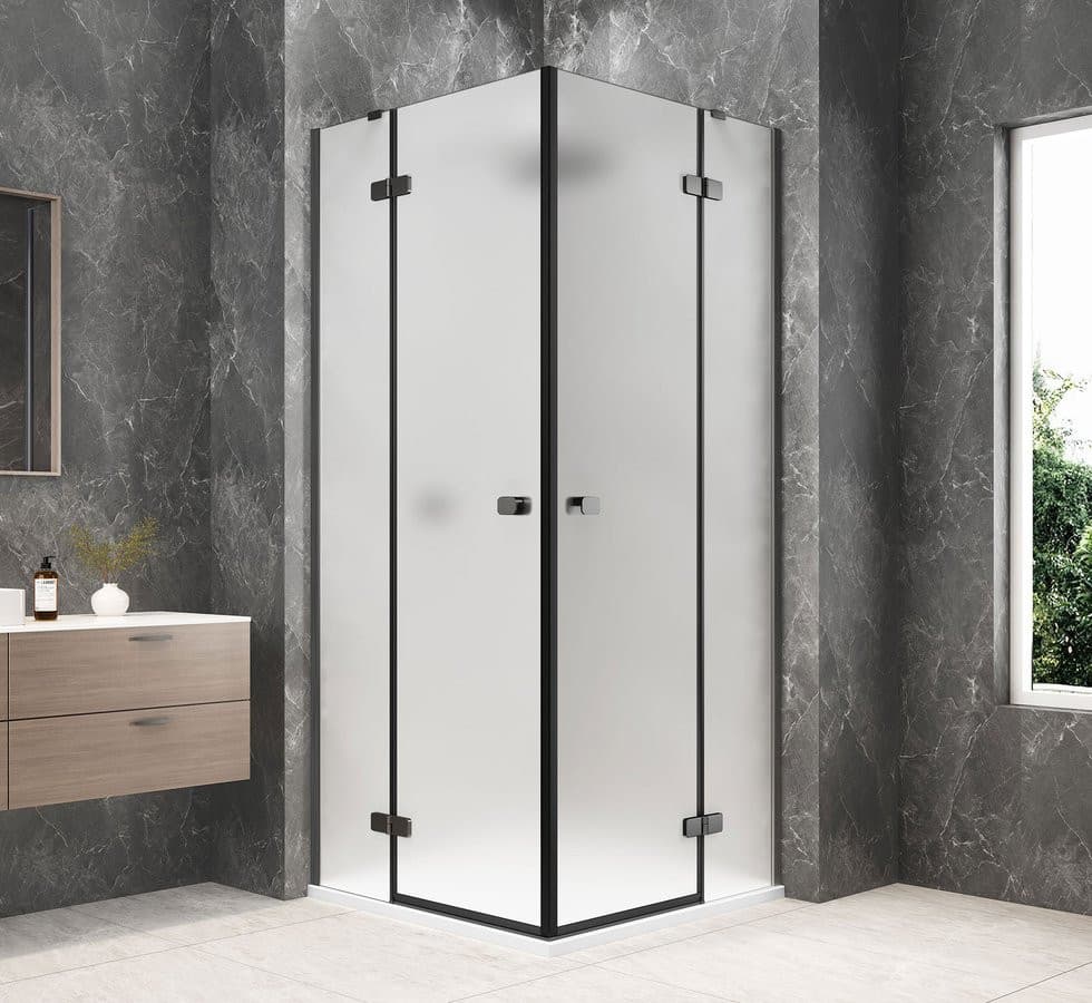 GLOBE GUN METAL kwadratowa kabina prysznicowa 900x900mm, wejście z rogu, szkło matowe
