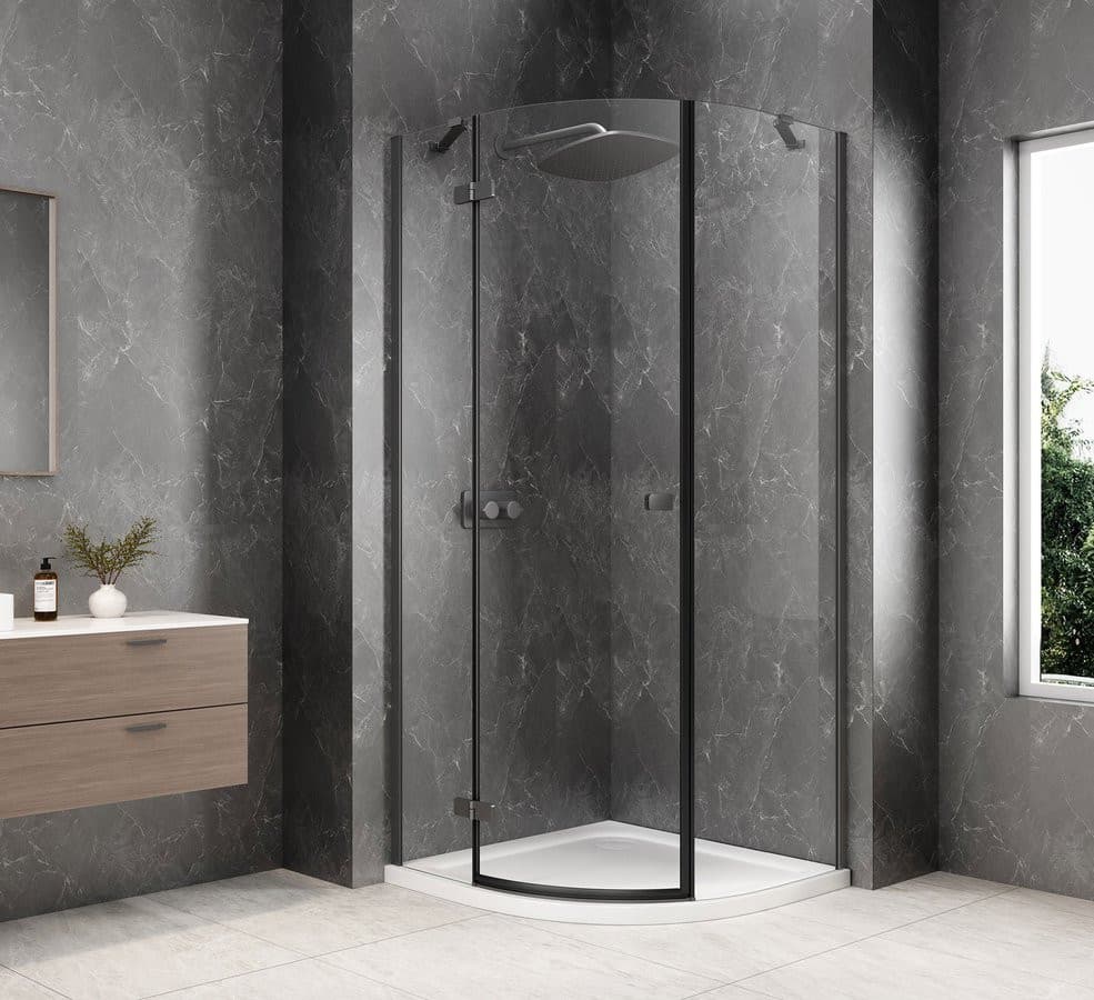 GLOBE GUN METAL kabina prysznicowa półokrągła 800x800mm, szkło czyste, lewe