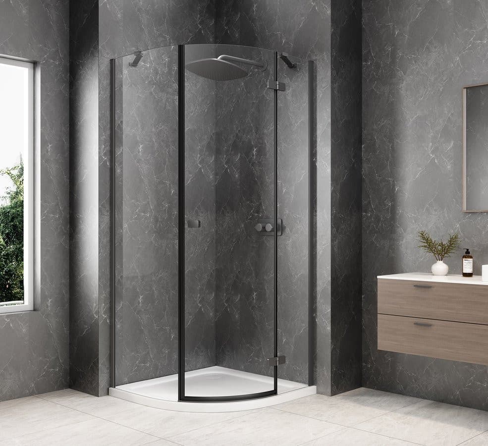 GLOBE GUN METAL kabina prysznicowa półokrągła 900x900mm, szkło czyste, prawe