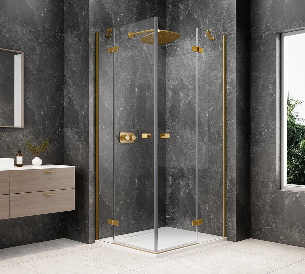 GLOBE GOLD MATT prostokątna kabina prysznicowa 1000x800mm, wejście z rogu, szkło czyste