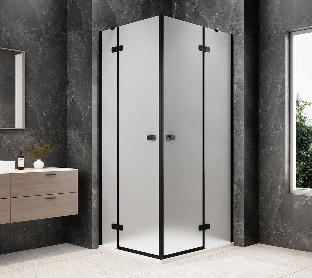 GLOBE BLACK prostokątna kabina prysznicowa 1100x800mm, wejście z rogu, szkło matowe