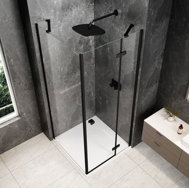 GLOBE BLACK kwadratowa kabina prysznicowa 800x800mm, szkło czyste, prawe