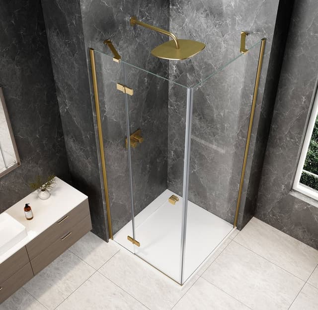GLOBE GOLD MATT kwadratowa kabina prysznicowa 800x800mm, szkło czyste, lewe