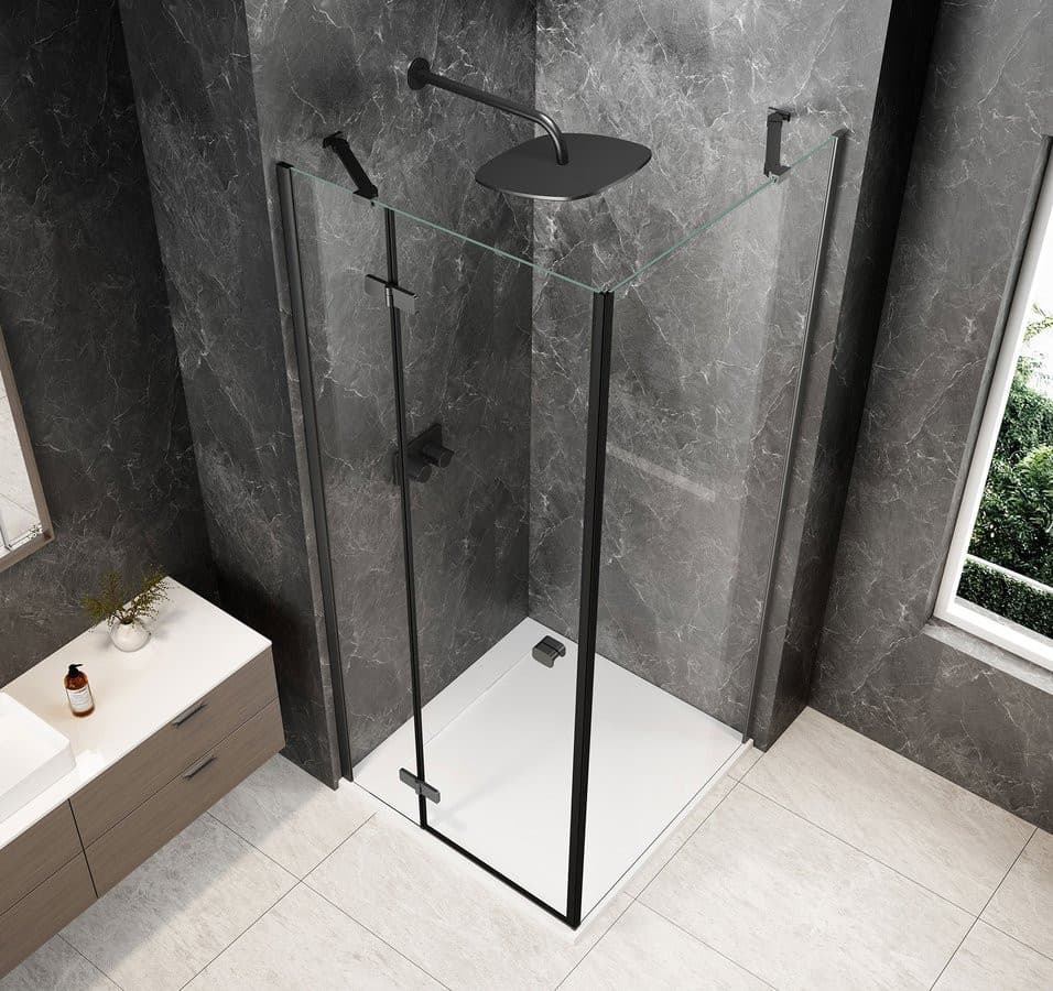 GLOBE GUN METAL kwadratowa kabina prysznicowa 800x800mm, szkło czyste, lewe