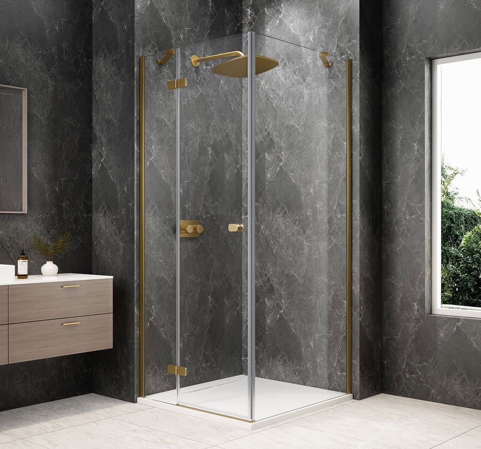 GLOBE GOLD MATT kwadratowa kabina prysznicowa 900x900mm, szkło czyste, lewe