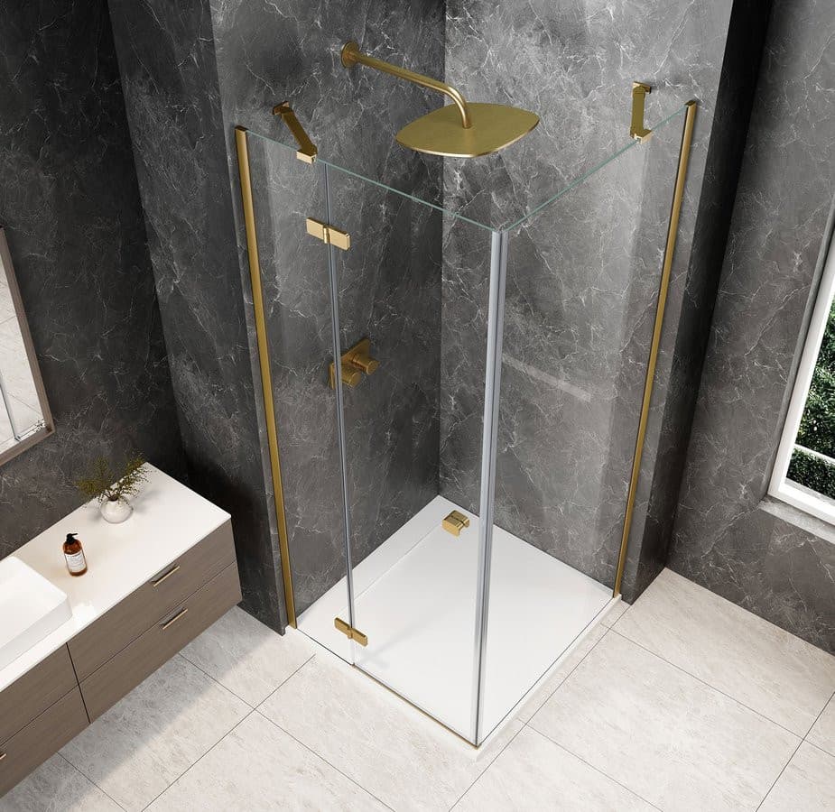 GLOBE GOLD MATT kwadratowa kabina prysznicowa 900x900mm, szkło czyste, lewe