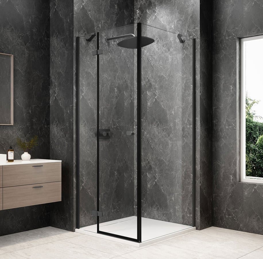 GLOBE GUN METAL kwadratowa kabina prysznicowa 900x900mm, szkło czyste, lewe
