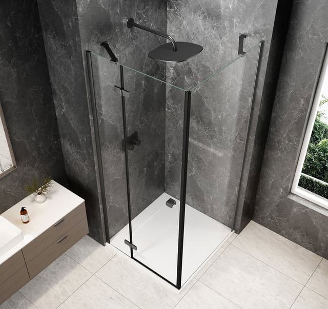 GLOBE GUN METAL kwadratowa kabina prysznicowa 900x900mm, szkło czyste, lewe