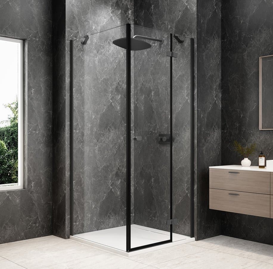 GLOBE GUN METAL kwadratowa kabina prysznicowa 900x900mm, szkło czyste, prawe
