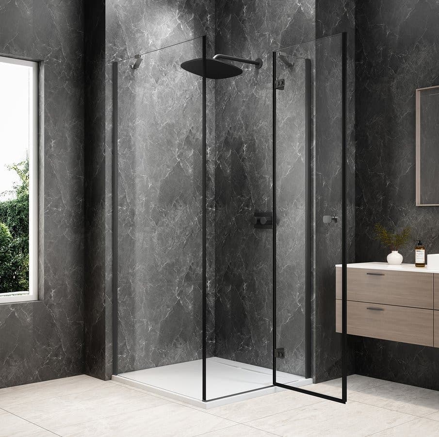 GLOBE GUN METAL kwadratowa kabina prysznicowa 900x900mm, szkło czyste, prawe