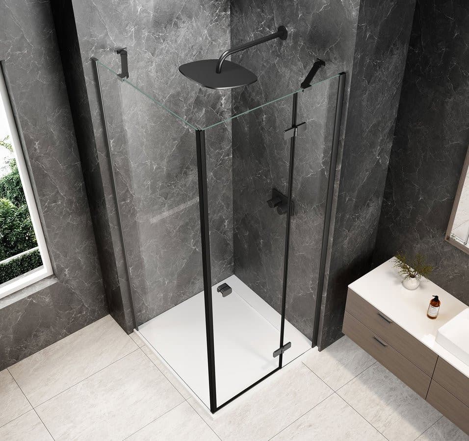 GLOBE GUN METAL kwadratowa kabina prysznicowa 900x900mm, szkło czyste, prawe