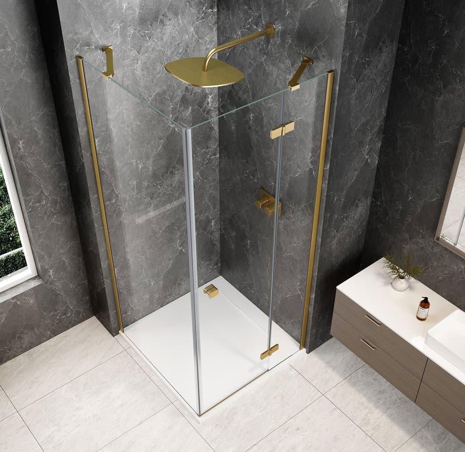GLOBE GOLD MATT kwadratowa kabina prysznicowa 1000x1000mm, szkło czyste, prawe