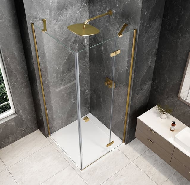 GLOBE GOLD MATT kwadratowa kabina prysznicowa 1000x1000mm, szkło czyste, prawe