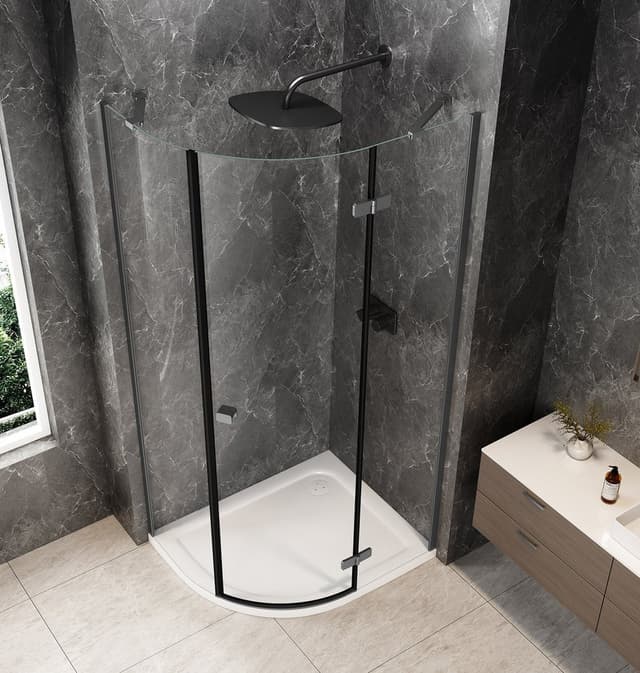GLOBE GUN METAL kabina prysznicowa półokrągła 900x800mm, szkło czyste, prawe
