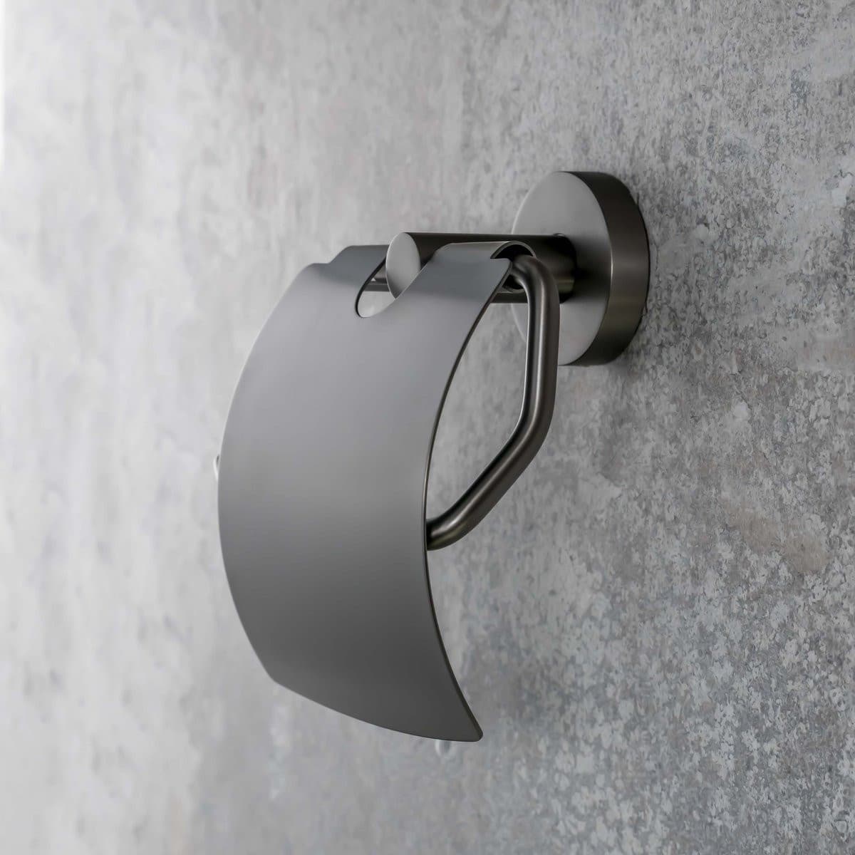 X-ROUND GUN METAL wieszak na papier toaletowy, z klapką, gun metal