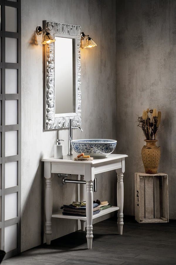 PRIORI umywalka ceramiczna nablatowa Ø 41 cm, biały z niebieskim wzorem