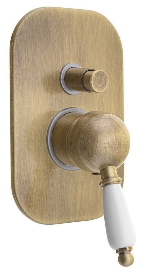 KIRKÉ WHITE bateria prysznicowa, podtynkowa, 2 wyjścia, uchwyt biały, brąz