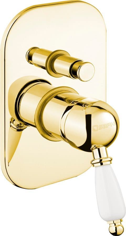 KIRKÉ WHITE bateria prysznicowa podtynkowa, 2 wyjścia, uchwyt biały, złoto