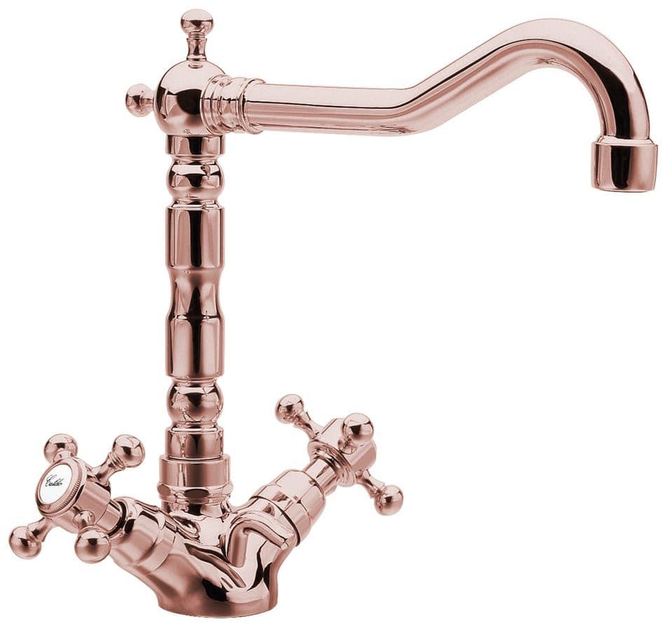 ANTEA bateria umywalkowa z wylewką retro i odpływem, różowe złoto