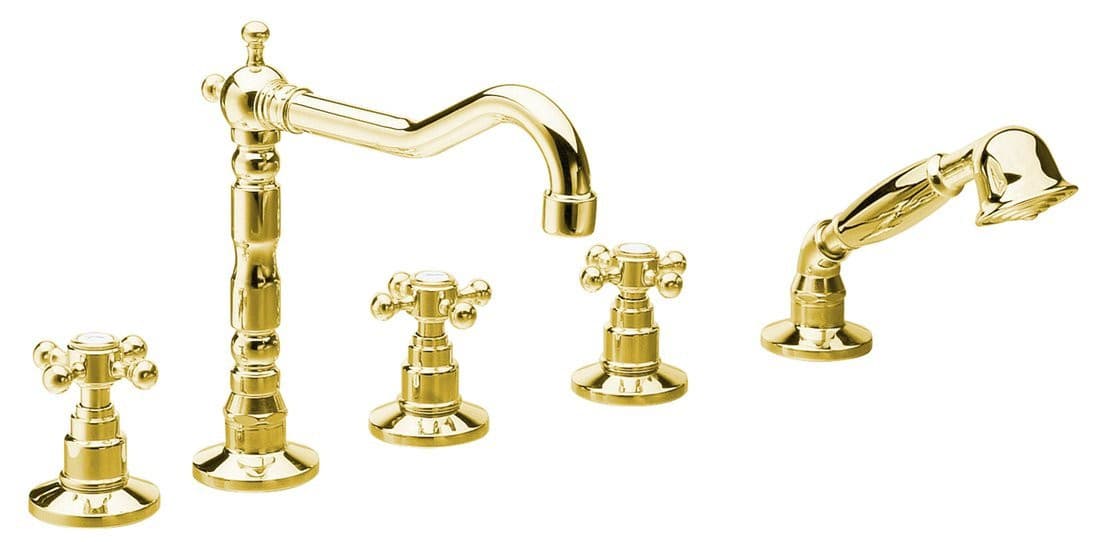 ANTEA pięcioelementowa bateria na brzeg wanny z wylewką retro, złoto