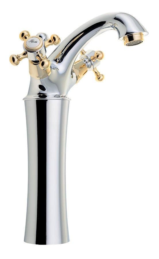 ANTEA bateria umywalkowa wysoka z odpływem, wysokość 245mm, chrom/złoto