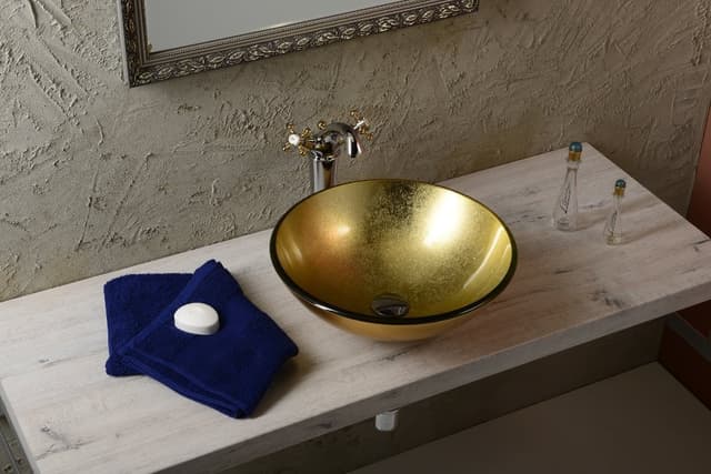 ANTEA bateria umywalkowa wysoka z odpływem, wysokość 245mm, chrom/złoto