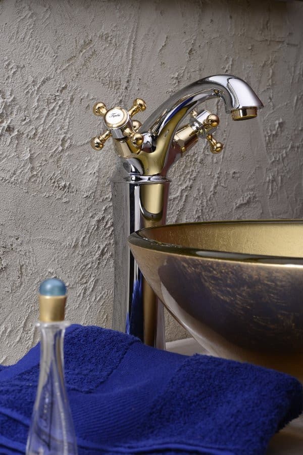 ANTEA bateria umywalkowa wysoka z odpływem, wysokość 245mm, chrom/złoto