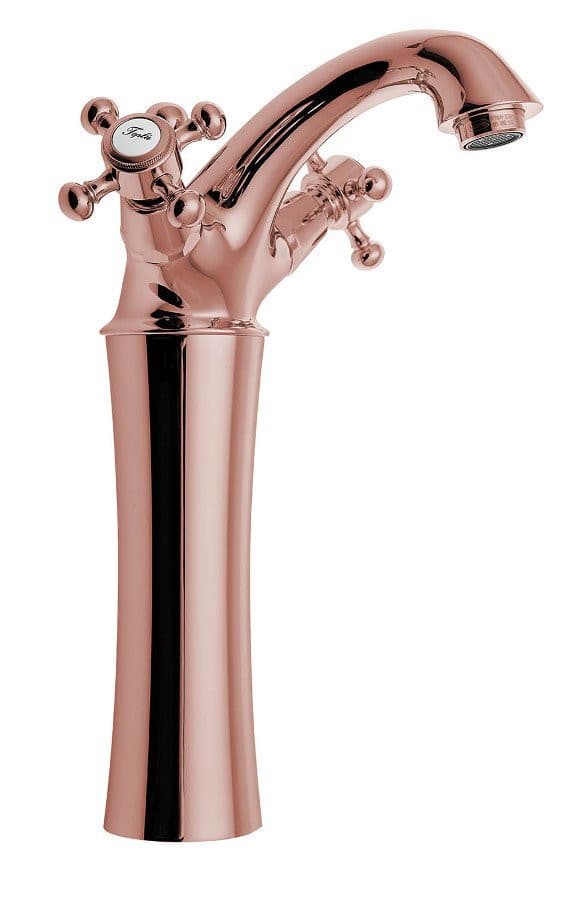 ANTEA bateria umywalkowa wysoka z odpływem, wysokość 245mm, różowe złoto