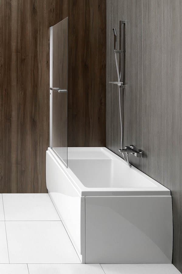 RIONI parawan wannowy podnoszony pneumatycznie, szer. 710mm, srebrny, szkło czyste