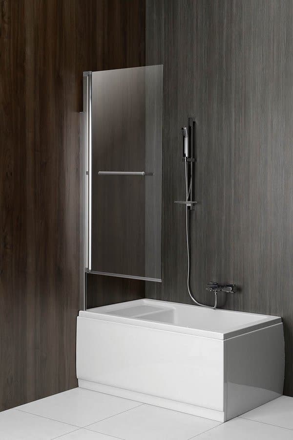 RIONI parawan wannowy podnoszony pneumatycznie, szer. 710mm, srebrny, szkło czyste