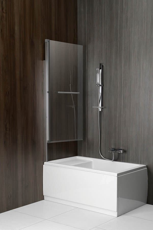 RIONI parawan wannowy podnoszony pneumatycznie, szer. 710mm, srebrny, szkło czyste