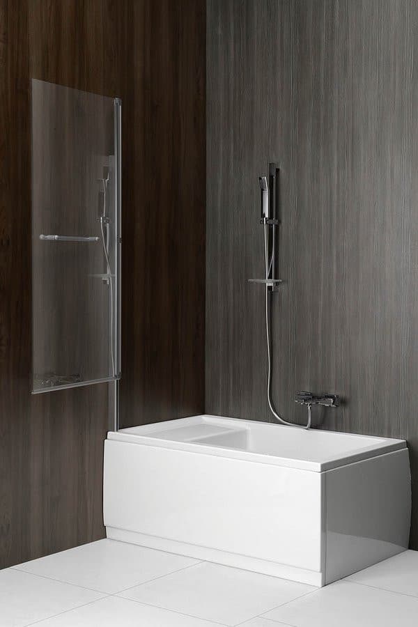 RIONI parawan wannowy podnoszony pneumatycznie, szer. 710mm, srebrny, szkło czyste